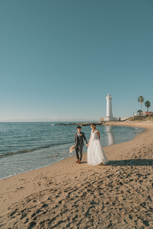岐阜フォトウェディング、前撮り岐阜、ビーチフォト、野間灯台前撮りならラフフォトへ
